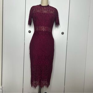 NWT Just Me Burgundy Lace Midi Pencil Dress